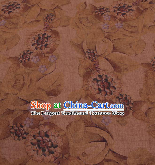 Chinese Cheongsam Classical Flowers Pattern Design Ginger Watered Gauze Fabric Asian Traditional Silk Material