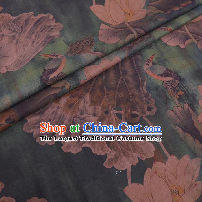 Chinese Cheongsam Classical Lotus Goose Pattern Design Blue Watered Gauze Fabric Asian Traditional Silk Material