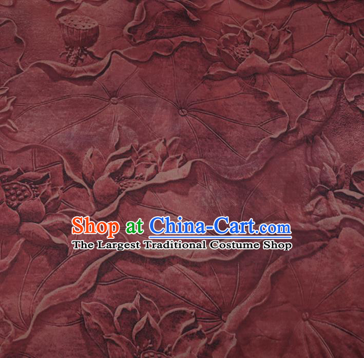 Chinese Cheongsam Classical Lotus Pattern Design Purplish Red Watered Gauze Fabric Asian Traditional Silk Material