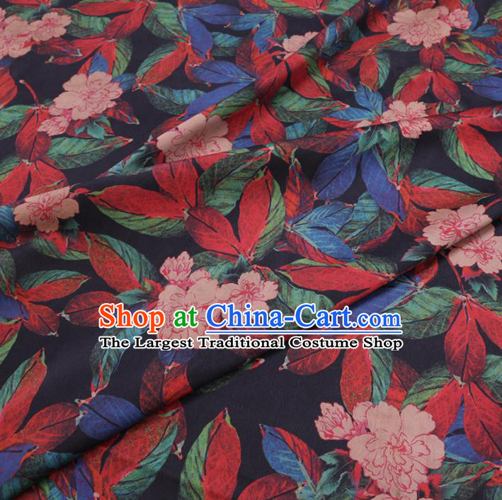 Chinese Cheongsam Classical Peony Flowers Pattern Design Black Watered Gauze Fabric Asian Traditional Silk Material
