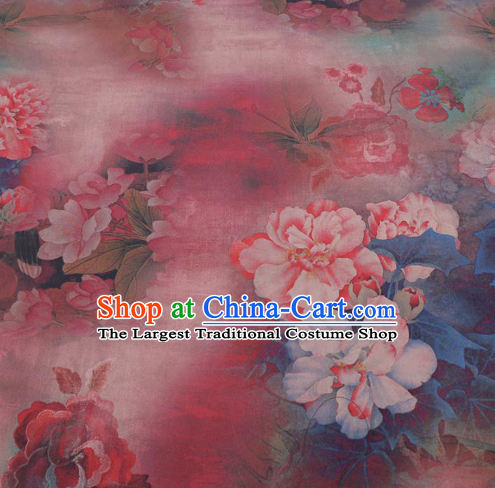 Chinese Cheongsam Classical Peony Pattern Design Pink Watered Gauze Fabric Asian Traditional Silk Material