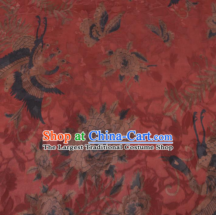 Chinese Cheongsam Classical Peony Phoenix Pattern Design Red Watered Gauze Fabric Asian Traditional Silk Material