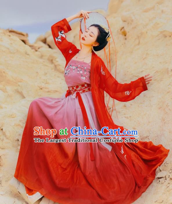 Chinese Ancient Bride Embroidered Red Dress Traditional Song Dynasty Female Swordsman Costumes for Women