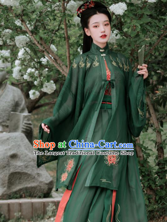 Chinese Ancient Embroidered Green Dress Traditional Ming Dynasty Aristocratic Lady Costumes for Women