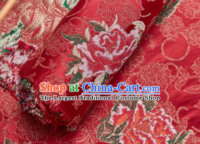 Chinese Classical Peony Pattern Design Red Brocade Fabric Asian Traditional Cheongsam Silk Material