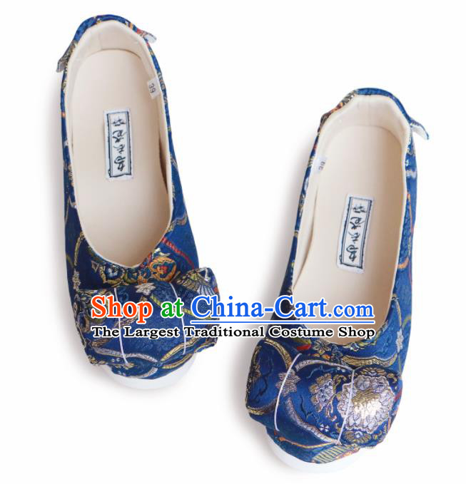 Chinese Traditional Navy Brocade Bow Shoes Opera Shoes Hanfu Shoes Wedding Shoes for Women