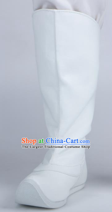 Chinese Traditional Ming Dynasty White Leather Boots Handmade Hanfu Shoes Ancient Swordsman Shoes for Men