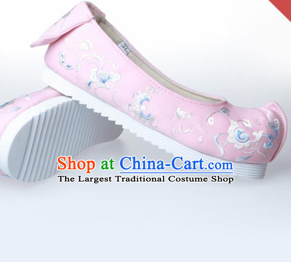 Chinese Traditional Handmade Pink Embroidered Shoes Opera Shoes Hanfu Shoes Ancient Princess Shoes for Women