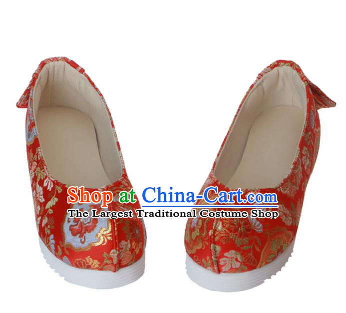 Chinese Traditional Handmade Red Satin Shoes Opera Shoes Hanfu Shoes Ancient Princess Shoes for Women