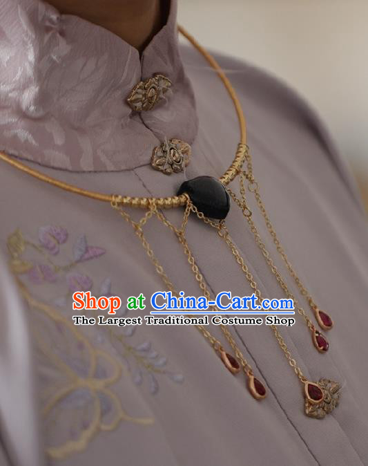 Chinese Traditional Ming Dynasty Blue Precious Stones Necklace Handmade Ancient Princess Necklet Accessories for Women