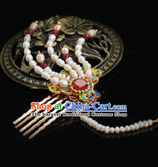 Chinese Handmade Ming Dynasty Princess Pearls Phoenix Hair Comb Hairpins Ancient Hanfu Hair Accessories for Women