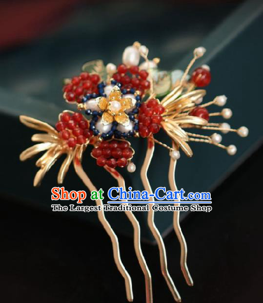 Chinese Handmade Ming Dynasty Princess Agate Plum Hair Comb Hairpins Ancient Hanfu Hair Accessories for Women