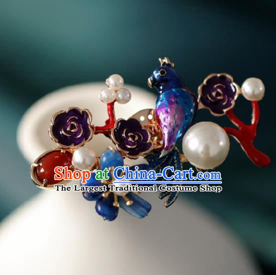 Chinese Handmade Ming Dynasty Princess Bird Plum Hairpins Ancient Hanfu Hair Accessories for Women