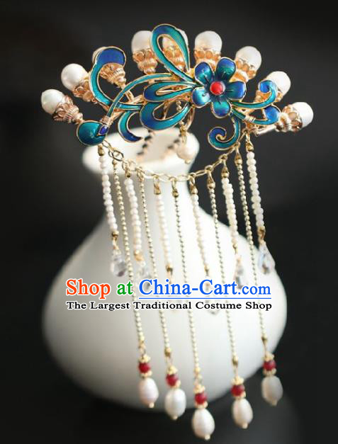 Chinese Handmade Ming Dynasty Princess Pearls Tassel Hairpins Ancient Hanfu Hair Accessories for Women