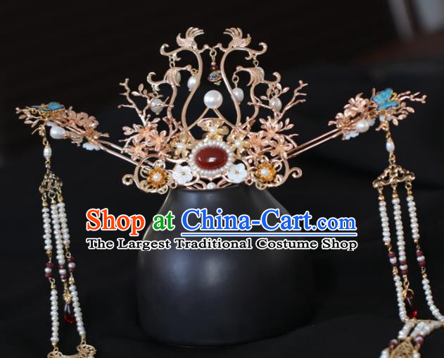 Chinese Handmade Ming Dynasty Princess Hair Crown Hairpins Ancient Hanfu Hair Accessories for Women