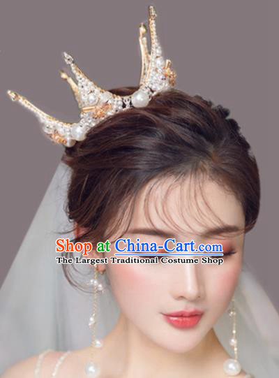 Top Handmade Bride Pearls Round Royal Crown Wedding Hair Accessories for Women