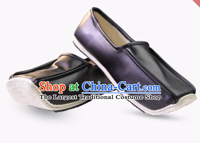 Chinese Traditional Ming Dynasty Taoist Black Leather Shoes Handmade Hanfu Shoes Ancient Scholar Shoes for Men