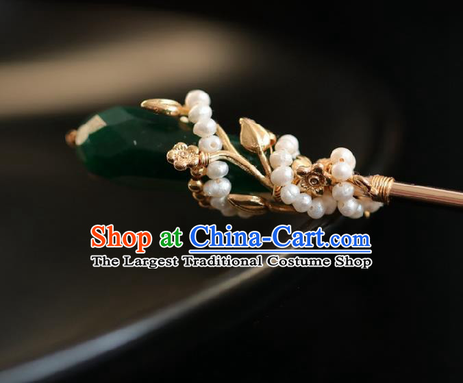 Chinese Handmade Ming Dynasty Princess Atrovirens Glass Hairpins Ancient Hanfu Hair Accessories for Women