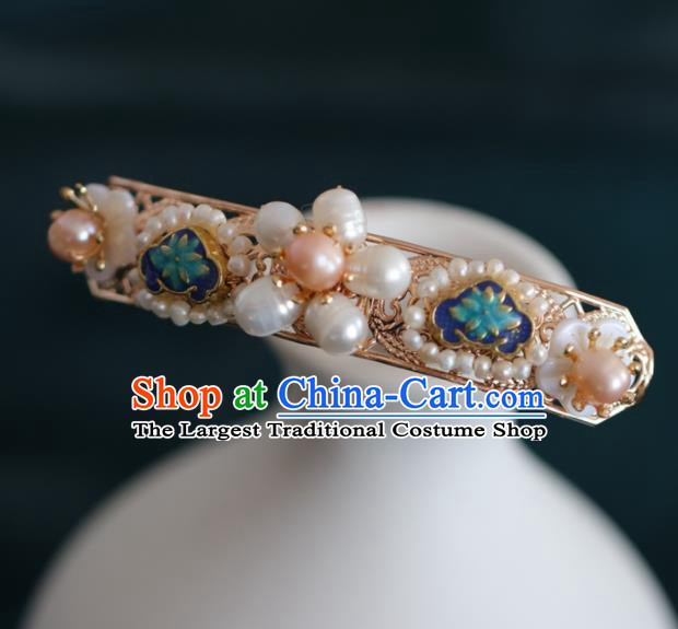 Chinese Handmade Ming Dynasty Queen Blue Lotus Pearls Hairpins Ancient Hanfu Hair Accessories for Women