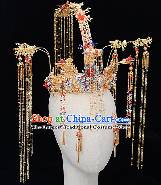 Chinese Traditional Wedding Queen Phoenix Hair Crown Hairpins Handmade Bride Hair Accessories for Women