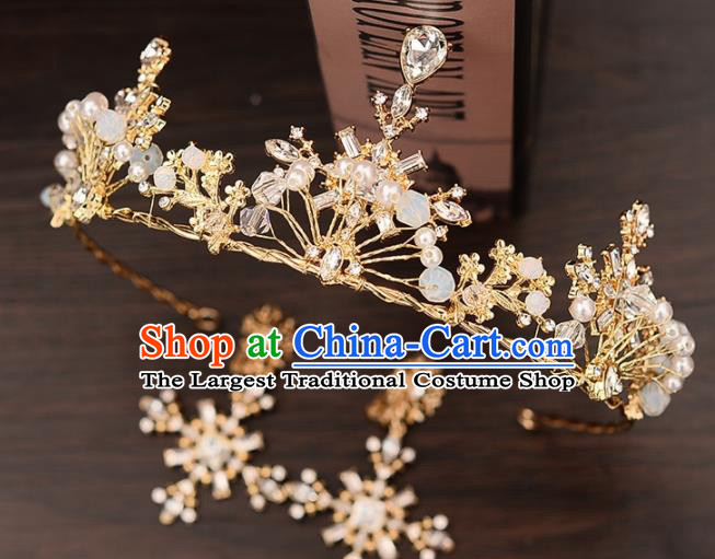 Top Handmade Bride Crystal Beads Royal Crown Wedding Hair Accessories for Women