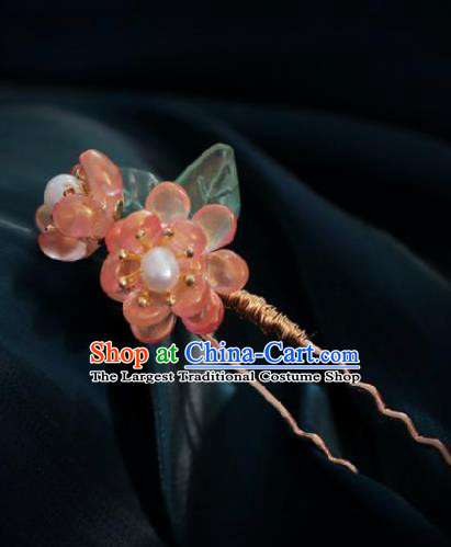 Chinese Handmade Princess Pink Flowers Hairpins Ancient Hanfu Hair Accessories for Women