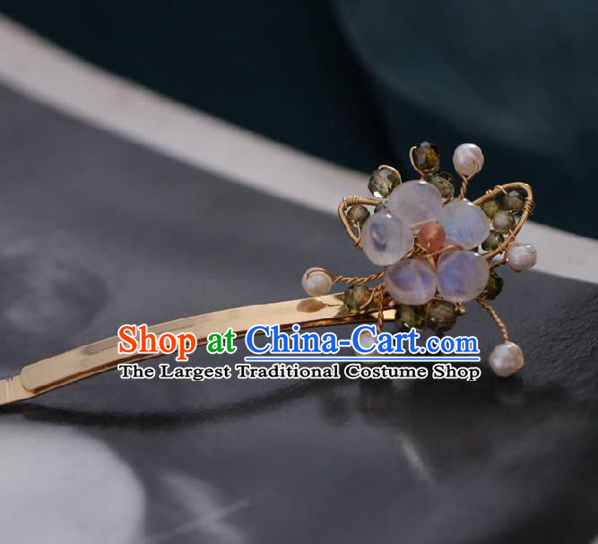 Chinese Handmade Princess Moonstone Hair Claw Hairpins Ancient Hanfu Hair Accessories for Women