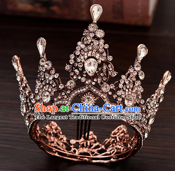 Top Handmade Baroque Princess Crystal Round Royal Crown Wedding Bride Hair Accessories for Women