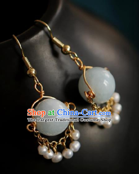 Chinese Traditional Hanfu Pearls Tassel Earrings Handmade Ear Jewelry Accessories for Women