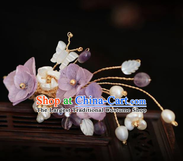 Chinese Handmade Ming Dynasty Princess Lilac Flower Hair Claw Hairpins Ancient Hanfu Hair Accessories for Women