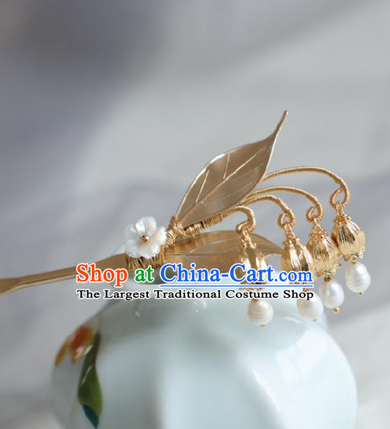 Chinese Handmade Ming Dynasty Princess Golden Leaf Hairpins Ancient Hanfu Hair Accessories for Women