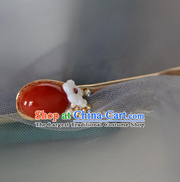 Chinese Handmade Ming Dynasty Princess Red Gem Hairpins Ancient Hanfu Hair Accessories for Women