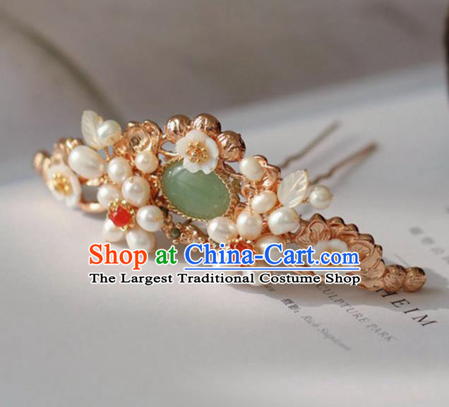 Chinese Handmade Ming Dynasty Princess Pearls Golden Hairpins Ancient Hanfu Hair Accessories for Women