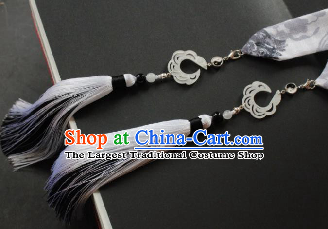 Chinese Traditional Hanfu Ming Dynasty Grey Tassel Headband Handmade Ancient Princess Hair Accessories for Women