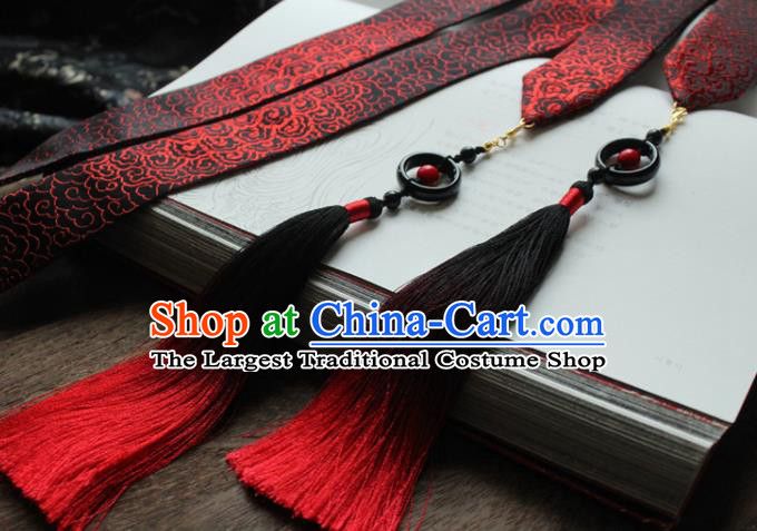 Chinese Traditional Hanfu Ming Dynasty Red Tassel Headband Handmade Ancient Princess Hair Accessories for Women