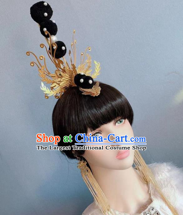 Chinese Handmade Classical Golden Phoenix Hair Crown Ancient Hanfu Hair Accessories for Women