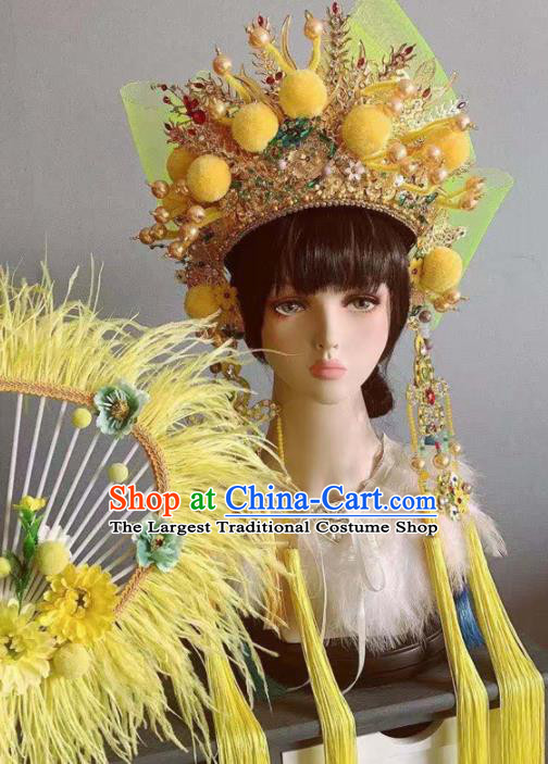 Chinese Handmade Classical Yellow Hat Royal Crown Ancient Empress Hanfu Hair Accessories for Women