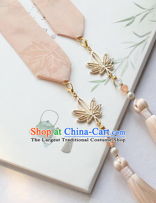 Chinese Traditional Hanfu Ming Dynasty Champagne Ribbon Headband Handmade Ancient Princess Hair Accessories for Women