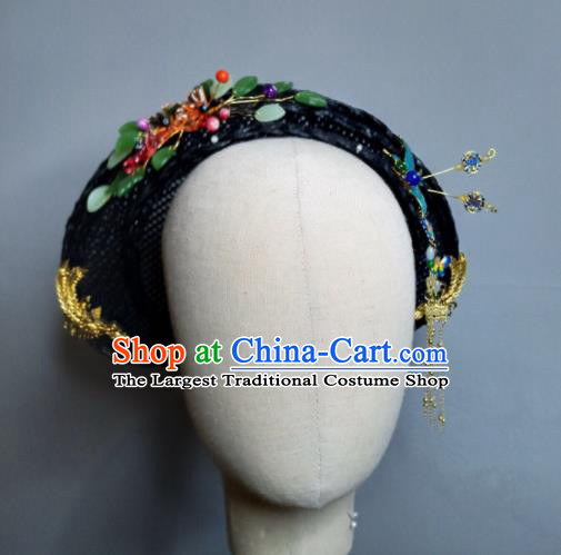 Chinese Handmade Qing Dynasty Manchu Imperial Consort Hairpins Hat Phoenix Coronet Ancient Empress Hair Accessories for Women