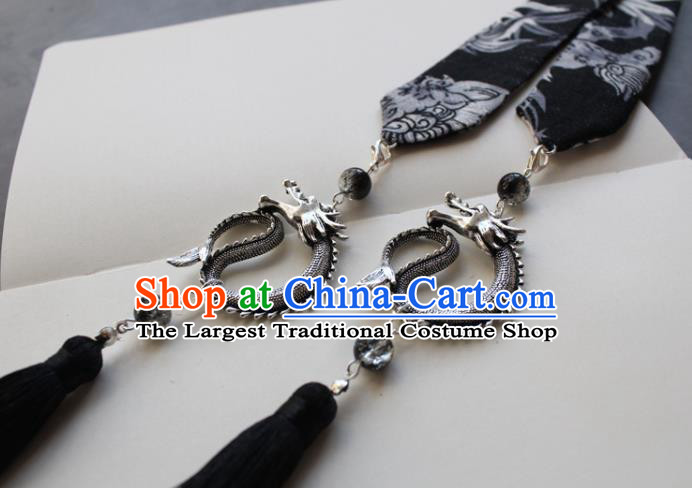 Chinese Traditional Hanfu Ming Dynasty Black Ribbon Headband Handmade Ancient Princess Hair Accessories for Women