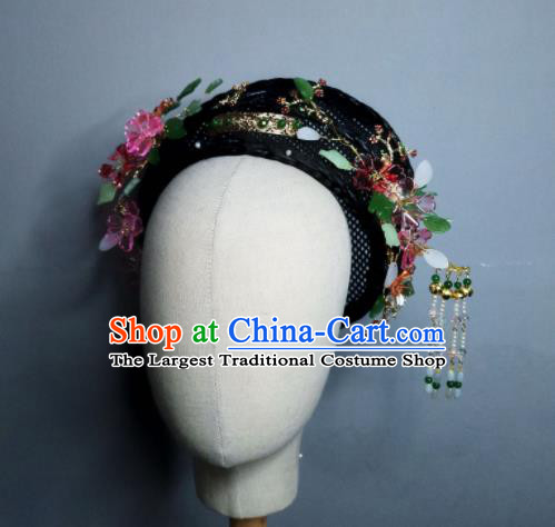 Chinese Handmade Qing Dynasty Manchu Imperial Consort Rosy Flower Hairpins Hat Ancient Empress Hair Accessories for Women