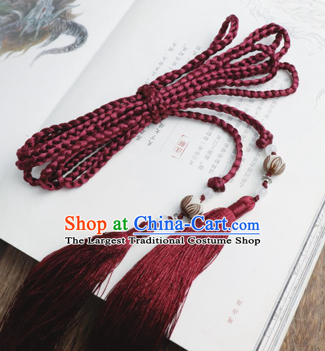 Chinese Traditional Ming Dynasty Wine Red Waist Pendant Handmade Ancient Princess Belt Tassel Accessories for Women