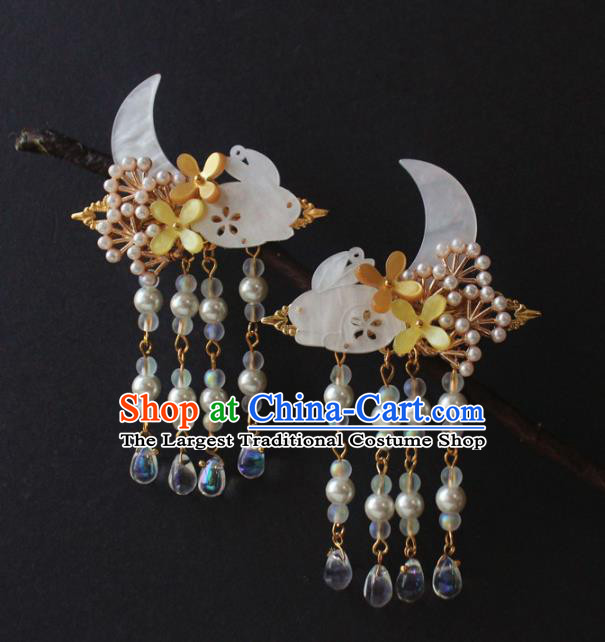 Chinese Handmade Ming Dynasty Princess Moon Rabbit Hair Claw Hairpins Ancient Hanfu Hair Accessories for Women