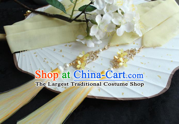 Chinese Traditional Hanfu Ming Dynasty Yellow Fragrans Ribbon Headband Handmade Ancient Princess Hair Accessories for Women