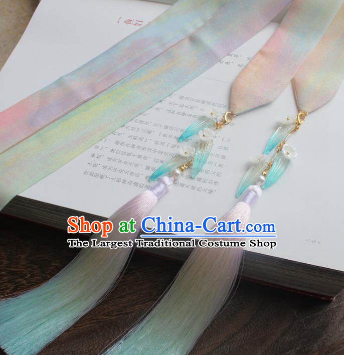 Chinese Traditional Hanfu Ming Dynasty Bamboo Leaf Ribbon Headband Handmade Ancient Princess Hair Accessories for Women