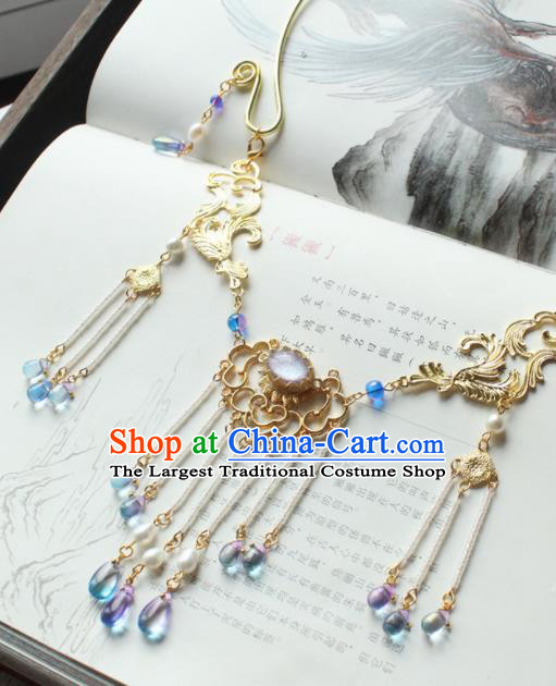 Chinese Traditional Hanfu Golden Cloud Necklace Handmade Ancient Princess Necklet Accessories for Women