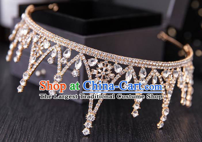 Top Handmade Wedding Bride Golden Crystal Royal Crown Baroque Princess Hair Accessories for Women