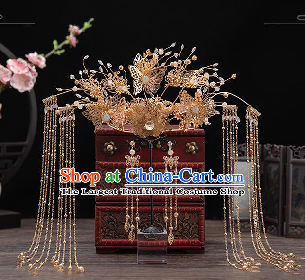 Traditional Chinese Handmade Hairpins Butterfly Hair Crown Ancient Bride Hair Accessories for Women