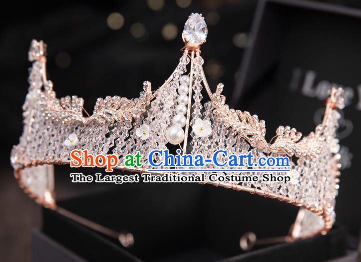 Top Handmade Wedding Bride Beads Royal Crown Baroque Princess Hair Accessories for Women