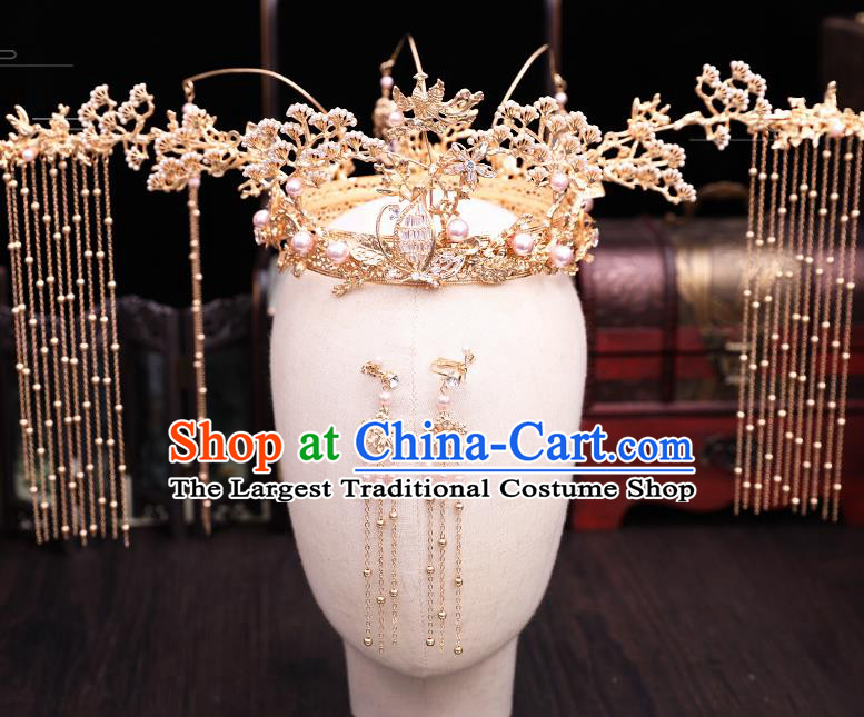 Traditional Chinese Wedding Butterfly Phoenix Coronet Hairpins Handmade Ancient Bride Hair Accessories for Women